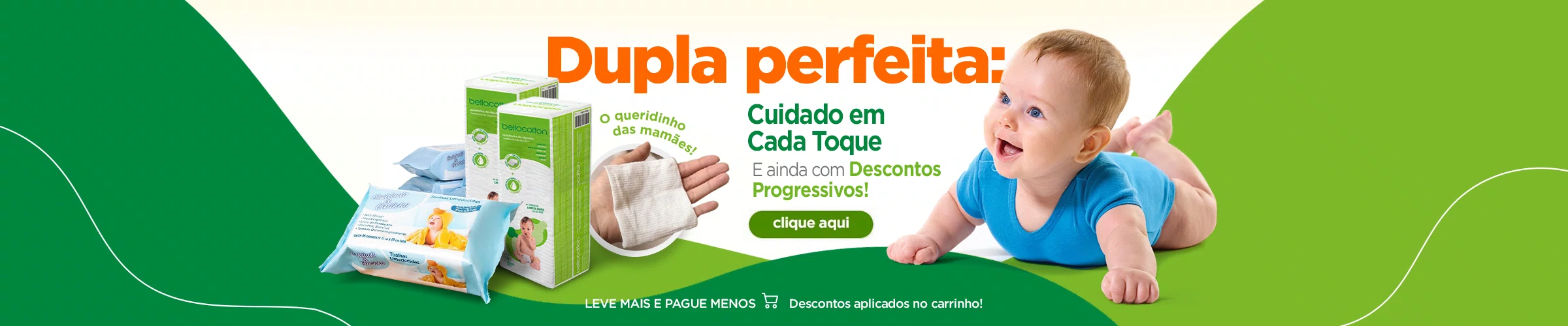 Duo Perfeito: Algodão Quadrado + Lenços Cuidado & Carinho
