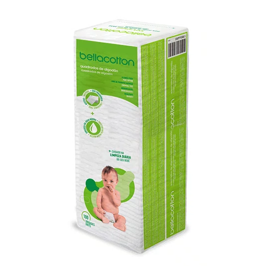 Kit 24 Pacotes Algodão Quadrado Bellacotton 100un + 3 Hastes Flexíveis Baby 50un