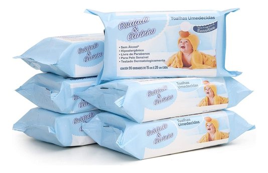 Kit com 12 Pacotes de Lenço Umedecido Sensitive Cuidado & Carinho com 96 Unidades