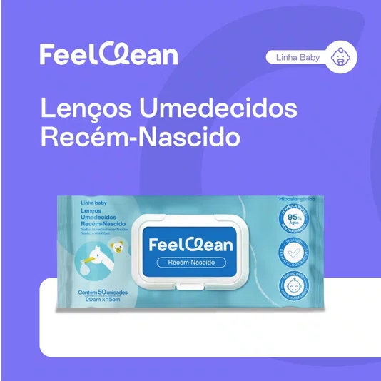 Kit com 24 Pacotes de Lenço Umedecido Recém Nascido com 50 unidades FeelClean