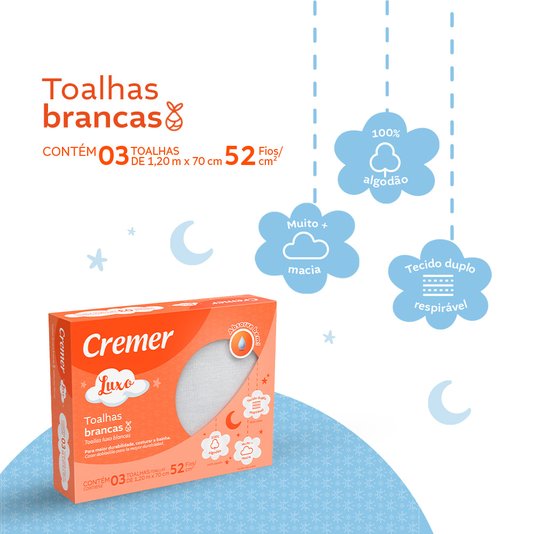 Toalha Luxo CREMER Branca 70cmX120cm 3 unidades