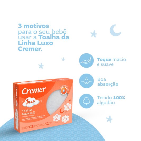 Toalha Luxo CREMER Branca 70cmX120cm 3 unidades
