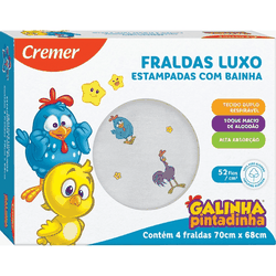 Kit com 4 Caixas de Fralda Luxo com Bainha Galinha Pintadinha com 4 Unidades 70X68cm Kit com 4 Caixas de Fralda Luxo com Bainha Galinha Pintadinha com 4 Unidades 70X68cm